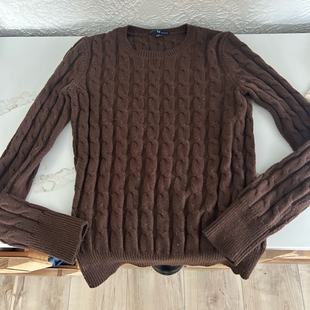 Womens GAP Brown Cable Knit Sweater